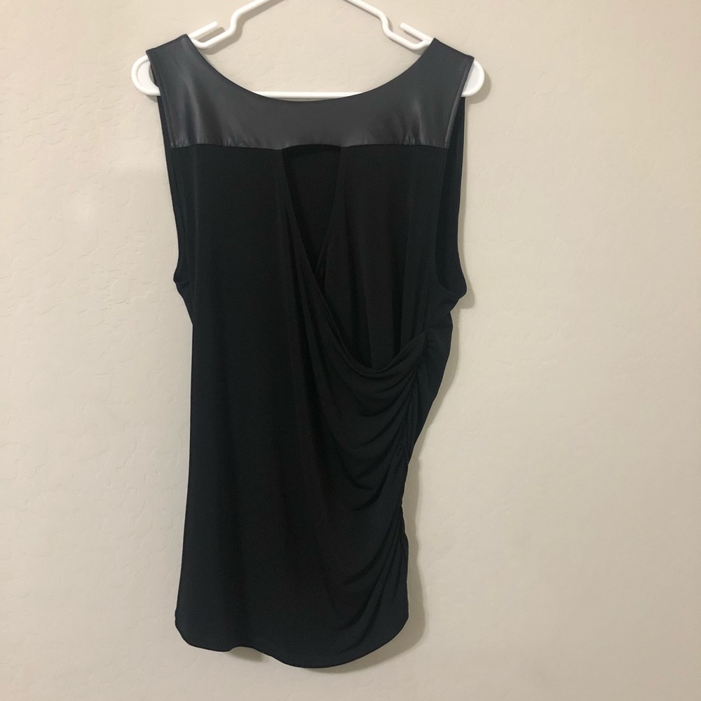 Black Faux Leather Ruched Blouse